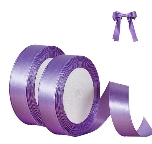 Ceihwa 2 Rollen Geschenkband Satinband Violett 20mm X 22 Mete Seidenbänder zum Basteln Schleifenband Satinbänder Breit Dekoband Stoffband Ribbon Band für Hochzeit Dekoration, Bastelarbeiten,Verpacken von Ceihwa