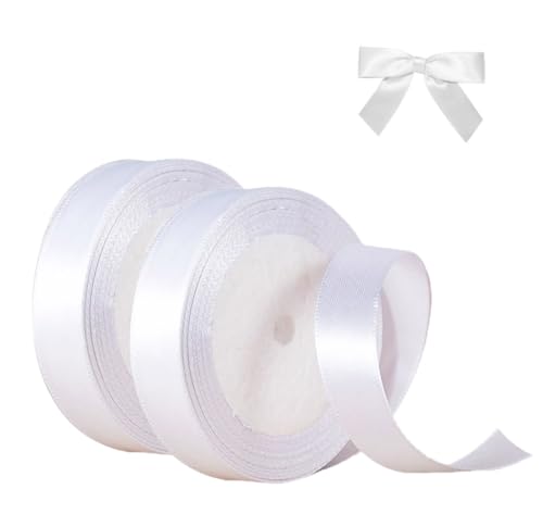 Ceihwa 2 Rollen Geschenkband Satinband weiß 20mm X 22 Mete Seidenbänder zum Basteln Schleifenband Satinbänder Breit Dekoband Stoffband Ribbon Band für Hochzeit Dekoration, Bastelarbeiten,Verpacken von Ceihwa