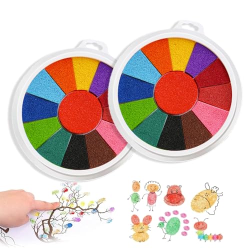 Ceihwa 2 Stück Fingerstempelfarbe Kinder Ungiftig Fingerabdruck Stempelkissen Bunt Washable Stamp Pad Set 13 Colourful Ink Pad Fingerabdrücke Farben für Rubber Stamps DIY Scrapbooking von Ceihwa