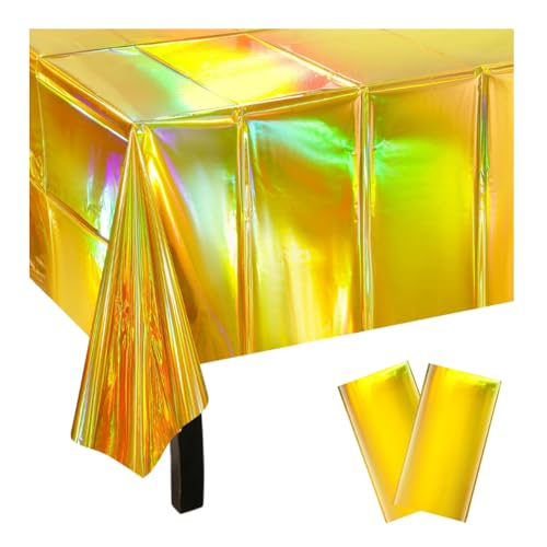 Ceihwa 2 Stück Gold Glitzer Tischdecke Party 137 X 274cm Folien Tischdecke Geburtstag Tischdecke Rechteckig Abwaschbar Tischdecke Kunststoff Regenbogen Plastic Table Cloth Waterproof Tischdecke Deko von Ceihwa