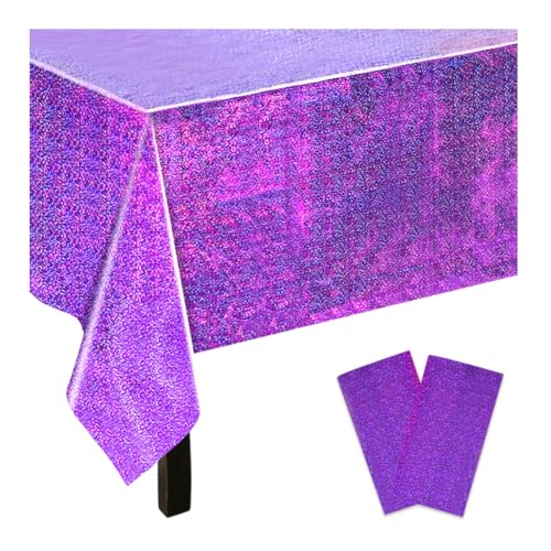 Ceihwa 2 Stück Lila Glitzer Tischdecke Party 137 X 274cm Folien Tischdecke Geburtstag Tischdecke Rechteckig Abwaschbar Tischdecke Kunststoff Regenbogen Plastic Table Cloth Waterproof Tischdecke Deko von Ceihwa