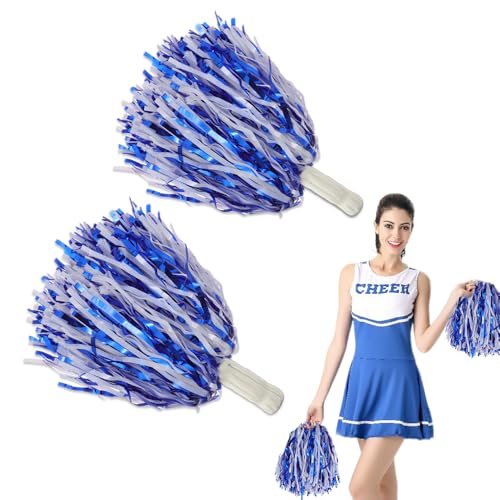 Ceihwa 2 Stück Puschel Cheerleader Pompons Cheerleading Blau Tanz pompons Cheerleader Pompoms mit Griffen Accessoires Cheerleader Blumenbälle Metallisch pom poms Cheerleading Sportspiel Teamgeist von Ceihwa