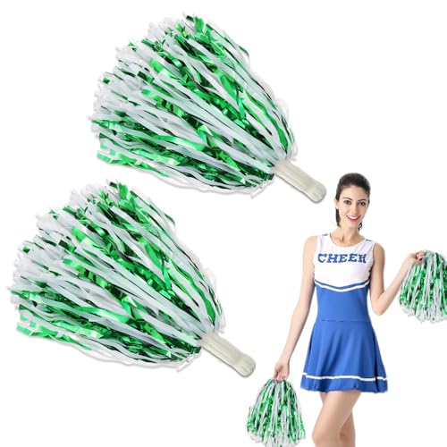 Ceihwa 2 Stück Puschel Cheerleader Pompons Cheerleading Grün Tanz pompons Cheerleader Pompoms mit Griffen Accessoires Cheerleader Blumenbälle Metallisch pom poms Cheerleading Sportspiel Teamgeist von Ceihwa