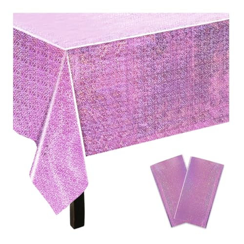 Ceihwa 2 Stück Rosa Glitzer Tischdecke Party 137 X 274cm Folien Tischdecke Geburtstag Tischdecke Rechteckig Abwaschbar Tischdecke Kunststoff Regenbogen Plastic Table Cloth Waterproof Tischdecke Deko von Ceihwa