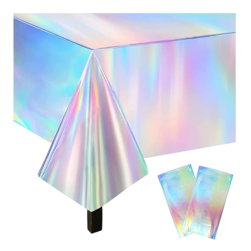 Ceihwa 2 Stück Silber Glitzer Tischdecke Party 137 X 274cm Folien Tischdecke Geburtstag Tischdecke Rechteckig Abwaschbar Tischdecke Kunststoff Regenbogen Plastic Table Cloth Waterproof Tischdecke Deko von Ceihwa