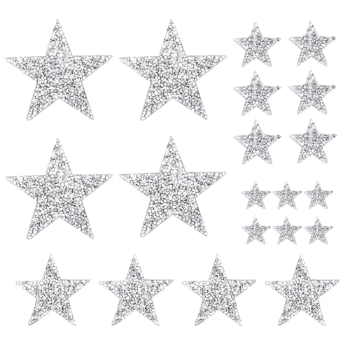 Ceihwa 20 Glitzersterne zum Aufbügeln Silber Aufnäher Patches Sterne Aufbügler Glitzer Sterne Aufbügelbilder für Textilien Bügelbild Strass Sterne Bügelpatch Erwachsene Kinder Bügelflicken Stern Groß von Ceihwa