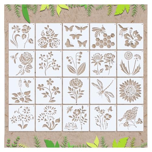 Ceihwa 20 Pcs Blatt Blätter Schablonen Blumen Kunst Malschablonen Malerei Schablonen Frühling Schablonen zum Malen an der Wand Blattmalerei Schablonen Wiederverwendbare Zeichenschablone Wandgestaltung von Ceihwa