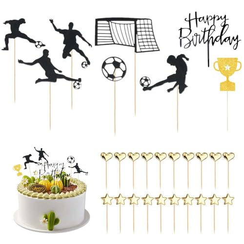 Ceihwa 33pcs Tortendeko Fussball Deko Torte Cake Topper Happy Birthday Kuchendeko Fussball Geburtstag Junge Kuchen Topper Geburtstagsdeko Torte Tortenaufleger Fussball Dekoration Torte für Torten Deko von Ceihwa