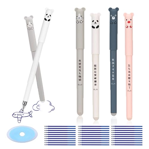 Ceihwa 4 Stück Radierbarer Kugelschreiber zum Wegradieren Radierstifte Tiere Löschbare Gelstifte Set 0,35 Mm Kawaii Gel Stift Erasable Pen Cute Cartoon Gel Ink Pen mit 30 Nachfüllungen 1 Radiergummi von Ceihwa