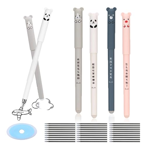 Ceihwa 4 Stück Radierbarer Kugelschreiber zum Wegradieren Radierstifte Tiere Löschbare Gelstifte Set 0,35 Mm Kawaii Gel Stift Erasable Pen Cute Cartoon Gel Ink Pen mit 30 Nachfüllungen 1 Radiergummi von Ceihwa