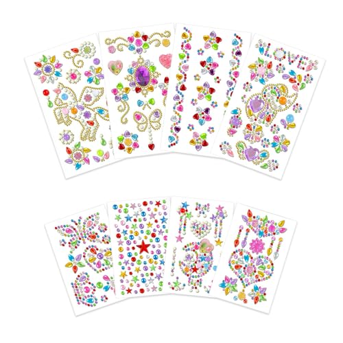 Ceihwa 8 Blätter Diamant Sticker Glitzersteine Selbstklebende Strasssteine Bunte Klebesteine Glitzer Aufkleber Kinder Schmucksteine zum Basteln Stoff Klebende Steine Bastelzubehör für DIY Handwerke von Ceihwa