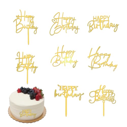 Ceihwa 8pcs Happy Birthday Tortendeko Geburtstag Birthday Cake Topper Geburtstag Kinder Torten Topper Acryl Birthday Kuchen Deko Gold Tortenstecker Kuchentopper Cupcake für Mädchen Jungen Frauen Mann von Ceihwa