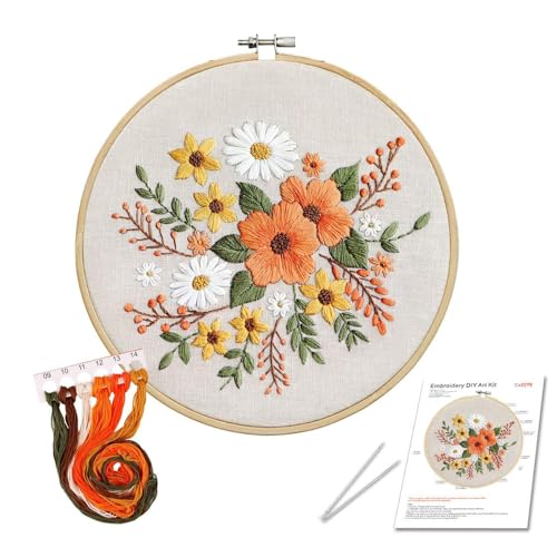 Stickerei Set Anfänger Blumen Sticken Set Erwachsene Embroidery Kit Flowers Blumenmuster Pflanzen Sticken für Anfänger Kreuzstich Starter Set Stickset für Anfänger mit Stickrahmen für DIY Kunst von Ceihwa