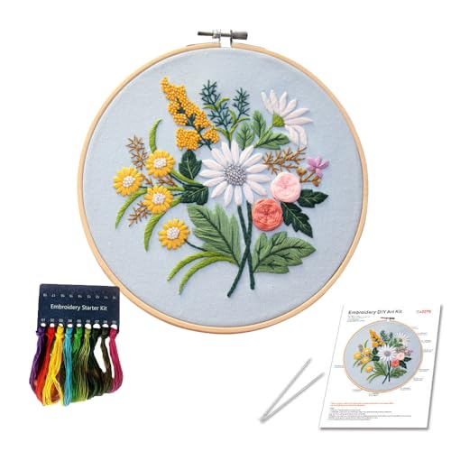 Stickerei Set Anfänger Blumen Sticken Set Erwachsene Embroidery Kit Flowers Blumenmuster Pflanzen Sticken für Anfänger Kreuzstich Starter Set Stickset für Anfänger mit Stickrahmen für DIY Kunst von Ceihwa