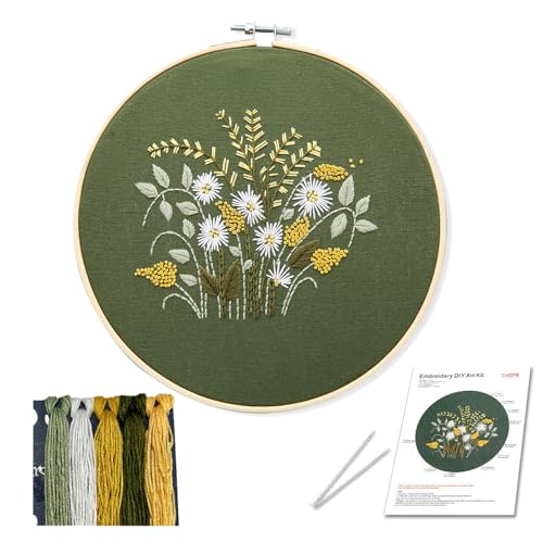 Stickerei Set Anfänger Blumen Sticken Set Erwachsene Embroidery Kit Flowers Blumenmuster Pflanzen Sticken für Anfänger Kreuzstich Starter Set Stickset für Anfänger mit Stickrahmen für DIY Kunst von Ceihwa