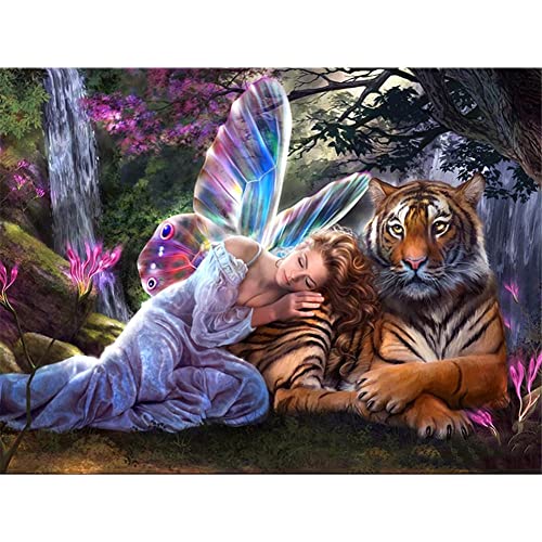 5D Diamond Painting Set groß,Schmetterlingsfee Tiger DIY Diamant Painting Kit für Erwachsene,Kristall Strass Stickerei Kreuzstich,Wohnzimmer Schlafzimmer Büro Wand Dekoration Round Drill 40x50cm von Cekog