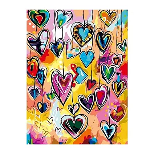 Bunte Herzen Malen nach Zahlen Erwachsene,DIY Handgemalt Ölgemälde Malerei auf Leinwand Kinder Anfänger Malsets mit Pinseln Acrylic Paintby Numbers Kits Haus Wand Decor Geschenk 40x50cm Mit Rahmen von Cekog