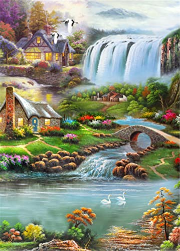 Diamond Painting,Landschaft Wald 5D Diamant Malerei Set für Erwachsene/Kinder, Diamant Painting Kit Vollbohrer, DIY Leinwand Stickerei Kreuzstich Kunst, für Heimdekor Wand Round Drill 80x100cm von Cekog