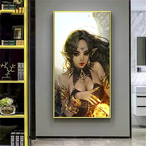 Diamond Painting Set, Sexy Elfenmädchen DIY 5D Diamant Painting Bilder Full Groß Kristall Strass Stickerei Diamant Malerei Kits für Wohnzimmer Schlafzimmer Büro Wand Dekoration Round Drill 50x100cm von Cekog