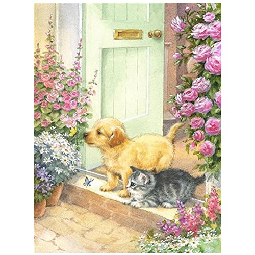 Diamond Painting Set Full,Katze Hund Blume Diamant Painting Bilder, 5D DIY Diamant Malerei Kit für Erwachsene/Kinder,Strass Stickerei Kreuzstich Kunst,für Dekoration Home Wall Round Drill 30x40cm von Cekog