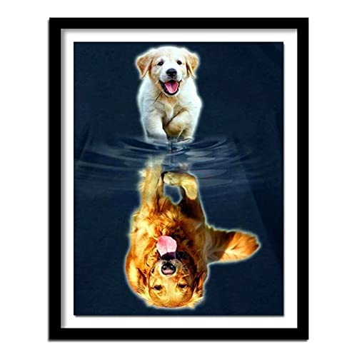 Golden Retriever-Hund Malen nach Zahlen Erwachsene DIY Handgemalt Ölgemälde Malerei auf Leinwand Kinder Anfänger Malsets mit Pinseln Acrylic Paint by Numbers Kits Haus Wand Decor 60x75cm Mit Rahmen von Cekog