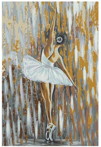 Goldene Ballerina Malen nach Zahlen Erwachsene DIY Handgemalt Ölgemälde Malerei auf Leinwand Kinder Anfänger Malsets mit Pinseln Acrylic Paint by Numbers Kits Haus Wand Decor 30x40cm,ohne Rahmen von Cekog