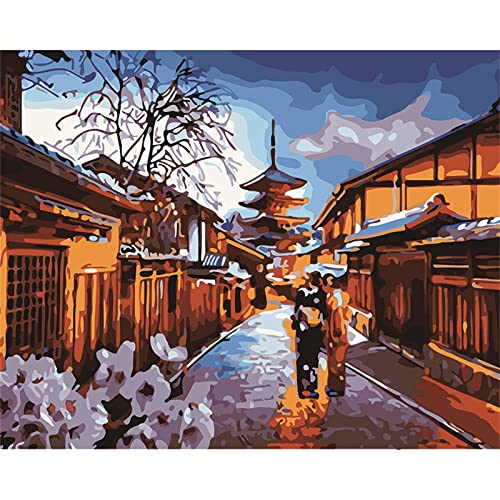 Japanisches Straßenmädchen Malen nach Zahlen Erwachsene DIY Handgemalt Ölgemälde Leinwand Kits Kinder Anfänger Malsets mit Pinseln Acrylic Paint by Numbers Kits Haus Wand Decor 60x75cm Mit Rahmen von Cekog