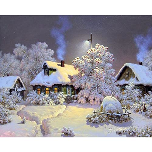 Malen Nach Zahlen Erwachsene,Winter-Schneekabine DIY Handgemalt Ölgemälde Leinwand Kits mit Pinseln Acrylpigment Zeichnung für Erwachsene Kinder Paint by Numbers für Haus Wand Decor 60x75cm Mit Rahmen von Cekog