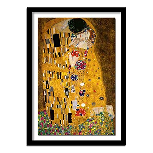 Malen Nach Zahlen Gustav Klimt Kuss DIY Handgemalt Ölgemälde Leinwand Kits für Erwachsene Kinder mit Pinseln Acrylpigment Zeichnung Paint by Numbers für Haus Wand Decor 40x50cm Mit Rahmen von Cekog