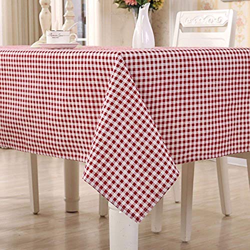 HomeT Baumwolle Leinen Geometrisch Rot & Weiß Kariert Tischdecke Gingham Kastanienbraun für Rechteck Tisch (90 x 90 cm) von Celbon