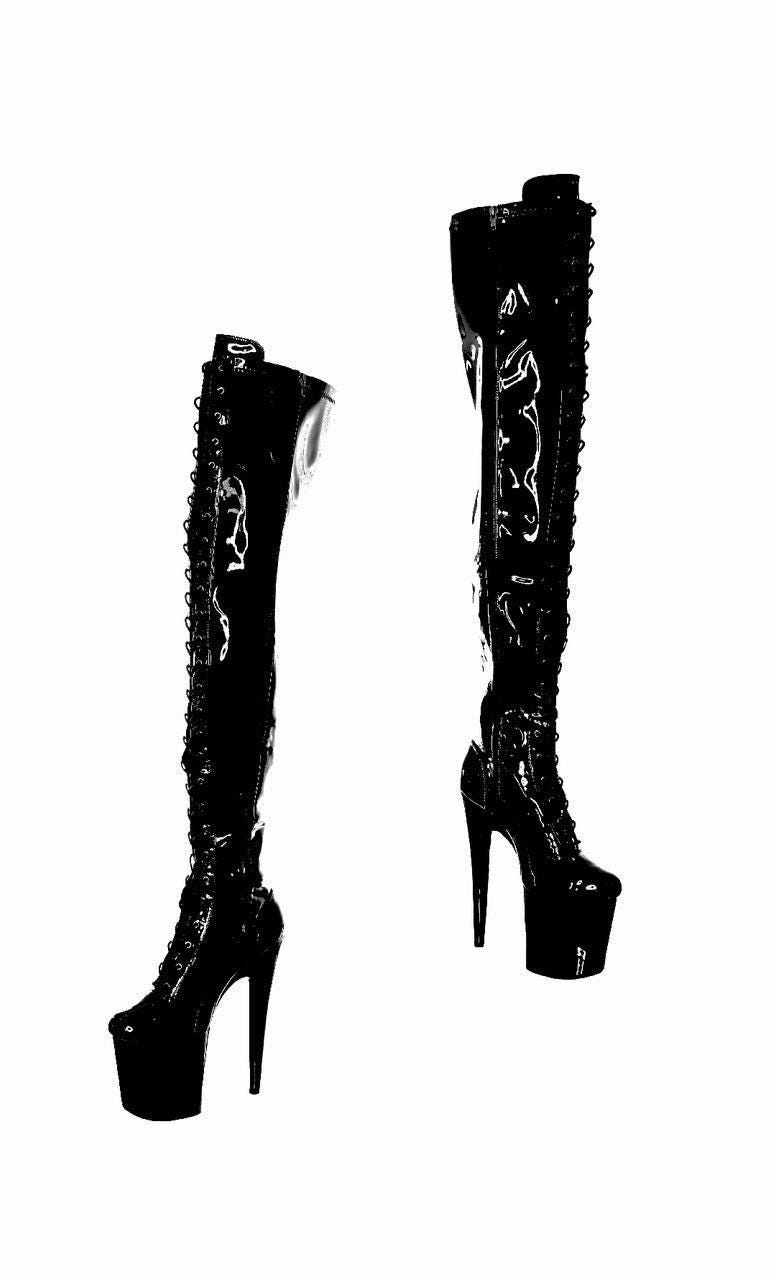 Shiny Gloss Black Oberschenkel Hohe Plateau-stiefel. 20 cm Durchmesser. Drachenschuhe von CelebWigs