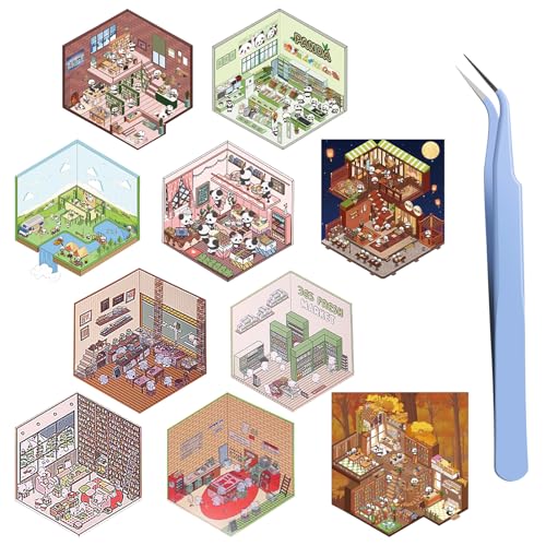 10 Sets 3D Sticker Scene Stickernest Miniatur Haus Sticker 3D Hausaufkleber DIY 3D House Stickers Make 3D Sticker Scene Vintage Cartoon Aufkleber kinder Szenenaufkleber Bäckereien Szenenaufkleber von Celiodd