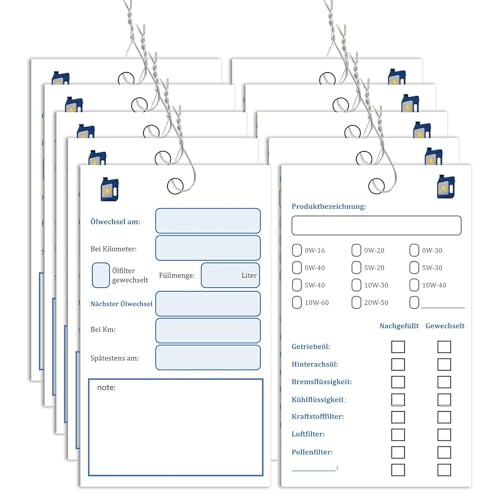10 Stück Ölwechselzettel,Ölwechsel Anhänger Öl Schilder Ölzettel mit Draht öLwechsel Inspektion Etikett Service Aufkleber,Hitzebeständig,Wasserfest,Farbecht,Gilt für alle Modelle(10 x 6 cm) von Celiodd