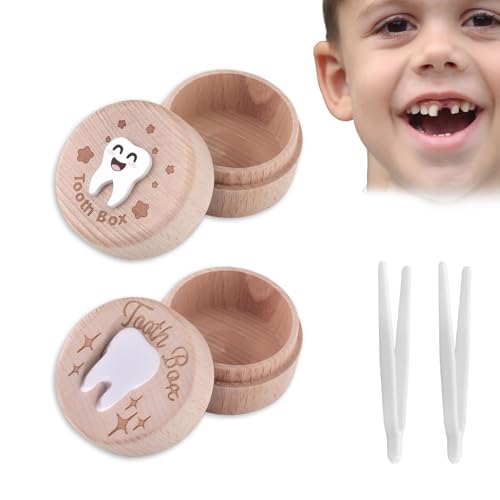 2 Stück Zahndose Milchzähne Jungen, Zahndose Milchzähne Mädchen, Milchzahndose mit 3D-Schnitzerei, Zahnfee-Box Zahnfee Geschenk für Jungen & Mädchen, Gedenken Sie Ihren Ersten Zahn, Kommt mit Clip von Celiodd