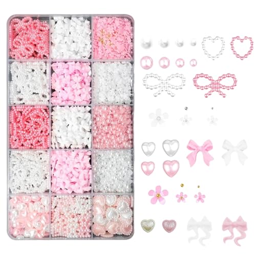 2000 Stück Nail Charms,Nagel Charms 8 Farben Bogen Charms,Blumen Stern Herz Strasssteine,Charms für Nägel DIY Maniküre Nail Art,Schmuck Zubehör für Nägel Und Crafts,Nagel Deko von Celiodd