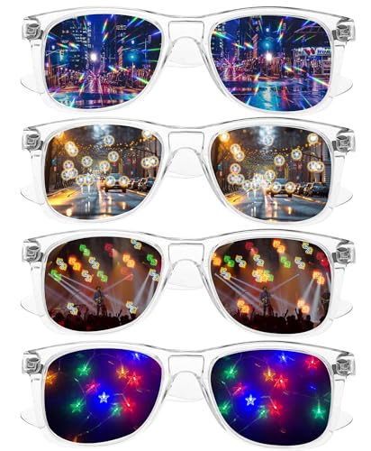 4Pcs Diffraction Glasses Kaleidoskop Brille Prisma Brille Diffractions Party Brille Diffraction Prisma Brille mit Dollar Football Stern Effekt für Karneval Tanzlichtshow Musikfestival Kostümparty von Celiodd