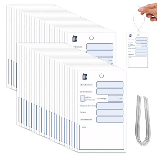 50 Blatt Ölwechselzettel,Ölzettel,Ölwechsel Aufkleber mit Stahldraht zur Einfachen Befestigung,Nicht Leicht Zu Verblassen,Weithin für Alle Automodelle Verwendet (10 X 6 Cm) von Celiodd