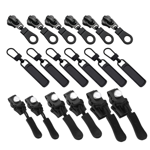 Reißverschluss Reparatur Set 18 PCS Reißverschluss Zipper Ersatz Reisverschluss-Reparaturset Reißverschluss Zipper Reißverschluss Zieher Geeignet für Taschen Kleidung Koffer 5 Größen (Schwarz) von Celiodd