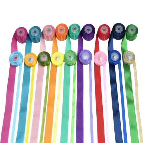 18 Farben Satinband Bänder, Zwei Größen geschenkband breit,9 Rollen 25mm x 10m und 9 Rollen 10mm x 10m zum Basteln und Geschenk Verpacken, Sträuße Verpackung,Hochzeit Party Weihnachten Dekoratio von CemELi