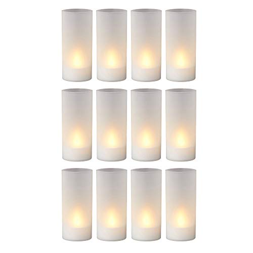 12er Set LED Windlicht inkl. Batterie weiß Deko Kerze Timer Garten Gastronomie Flammenflackern Teelichter (12 x LED Windlicht) von Cepewa