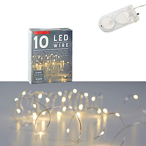 Cepewa 10 LED Lichterkette Mikro warmweiß Knopfzelle 120 cm Weihnachtsbeleuchtung Leuchtdraht (1 x 10 LED Lichterkette Mikro) von Cepewa