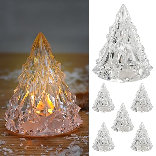 Cepewa LED Tannenbaum 6er Set | Kunststoff batteriebetrieben 6x8x6cm weiß | Leucht-Figur in Kristalloptik von Cepewa