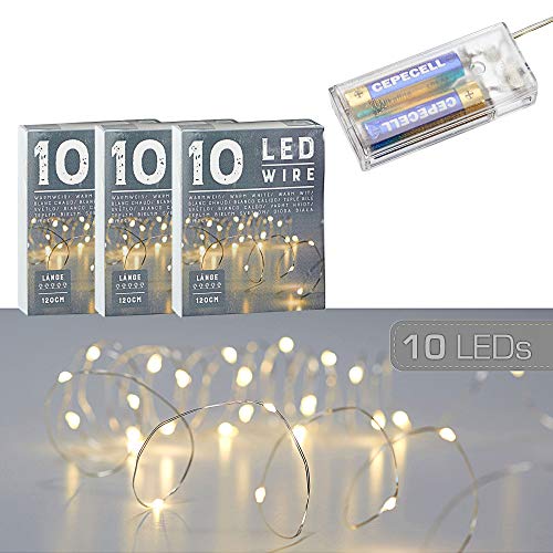 Cepewa Mikro Draht Lichterkette Stern warmweiß silber Batterie Deko Beleuchtung Weihnachten (3 x 10 LED Mikro-Draht Lichterkette) von Cepewa