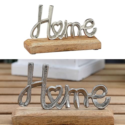 Cepewa Schriftzug 'Home' Silber | 17x11x5cm Mangoholz Aluminium | Dekoaufsteller Tischdeko Aufsteller (1 x Schriftzug Home Silber) von Cepewa