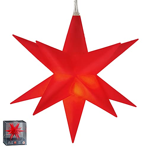 Leuchtstern 3D rot 12 Zacken zum Aufhängen | Ø11cm Timerfunktion 3m Zuleitung | Weihnachtsstern Weihnachtsbleuchtung (1 x LED Stern rot) von Cepewa