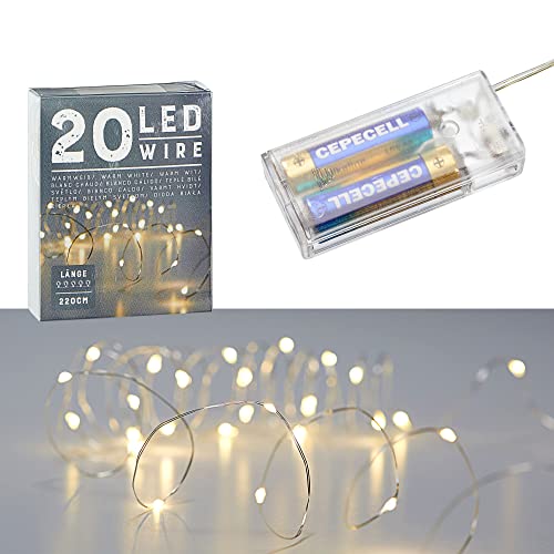 Cepewa Mikro Draht Lichterkette Stern warmweiß silber Batterie Deko Beleuchtung Weihnachten (1 x 20 LED Mikro-Draht Lichterkette 220cm) von Cepewa