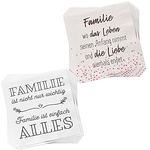 Servietten 40er Set │ 2 Motive Sprüche "Familie" │ 3lagige Papierserviette 33x33cm │stoffähnlich Tuch Partyzubehör (40er Set Serviette "Familie") von Cepewa