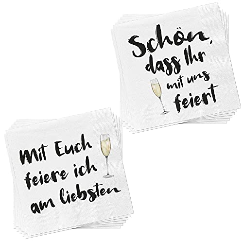 Servietten 40er Set │ 2 Motive Sprüche "Feiern" │3lagige Papierserviette 33x33cm │stoffähnlich Tuch Partyzubehör (40er Set Serviette "Feiern") von Cepewa