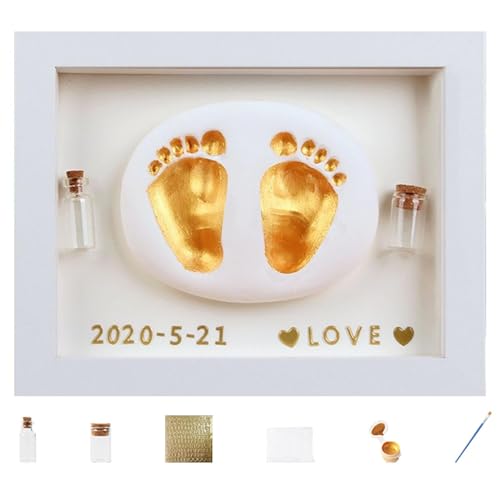 Baby Hand- und Fußabdruck-Abdruck-Set, Holzkunst-Bilderrahmen, fetale Haar-Sammlerflasche, Babyerinnerung, sichere Malerei für neue Mama Papa von Ceprznvey