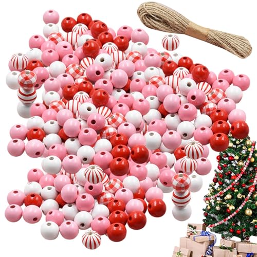 Bead Crafting Kit, Valentine's Day Beads, 200x Loose Beads, Wooden Beads, Valentines Crafts, 0.63 Inch Round Ball for Valentine's Day Crafts Jewelry Making, Craft Beads with Rope von Ceprznvey